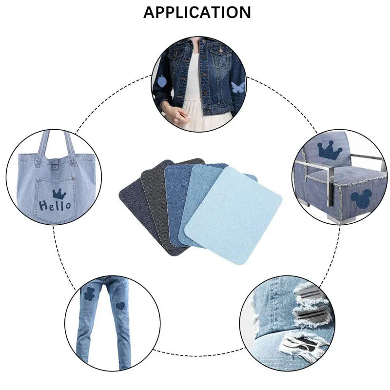 Denim Fabric Iron on Patches for Clothing Jeans Jacket DIY Repair Decor