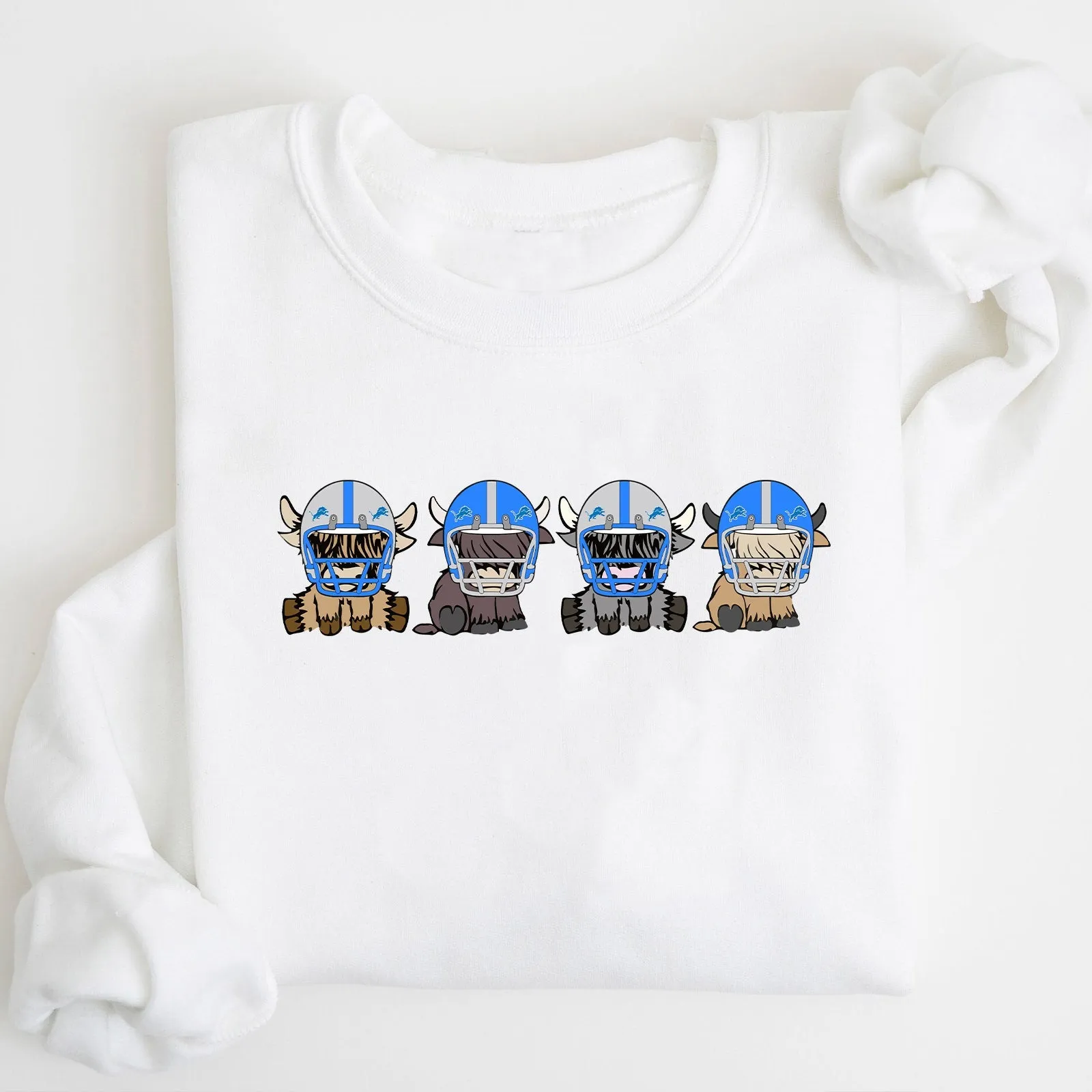 Detroit Lions Highland Cow Football Team Football Lovers Gift Unisex Crewneck Hoodie Sweatshirt
