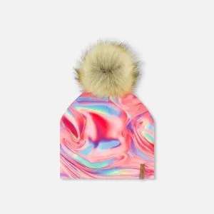 Deux Par Deux Jersey Hat with Pom Pom - Printed Marble