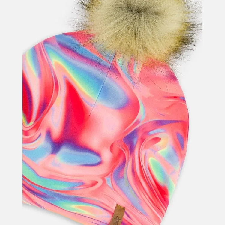 Deux Par Deux Jersey Hat with Pom Pom - Printed Marble