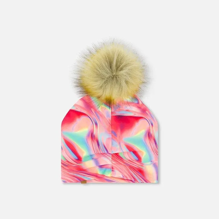 Deux Par Deux Jersey Hat with Pom Pom - Printed Marble