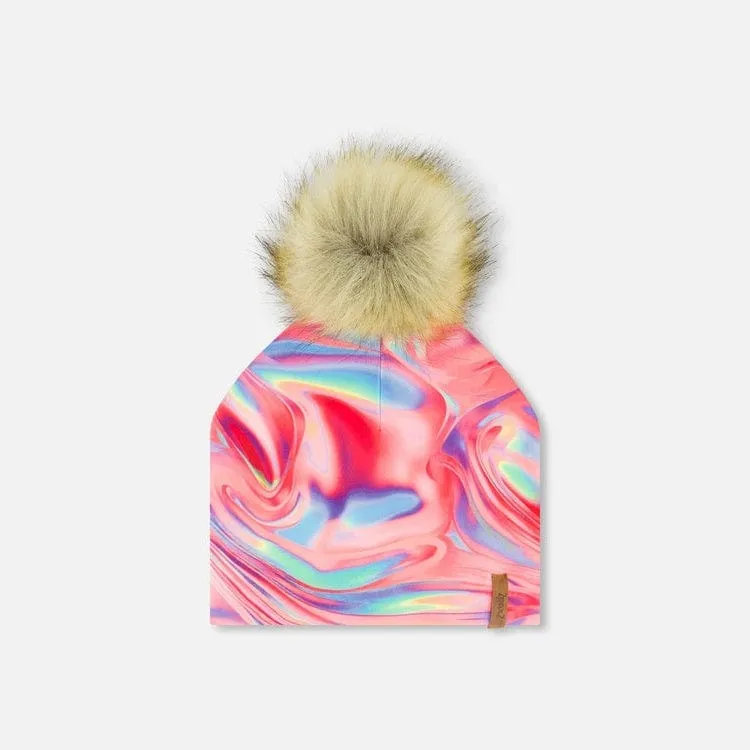 Deux Par Deux Jersey Hat with Pom Pom - Printed Marble