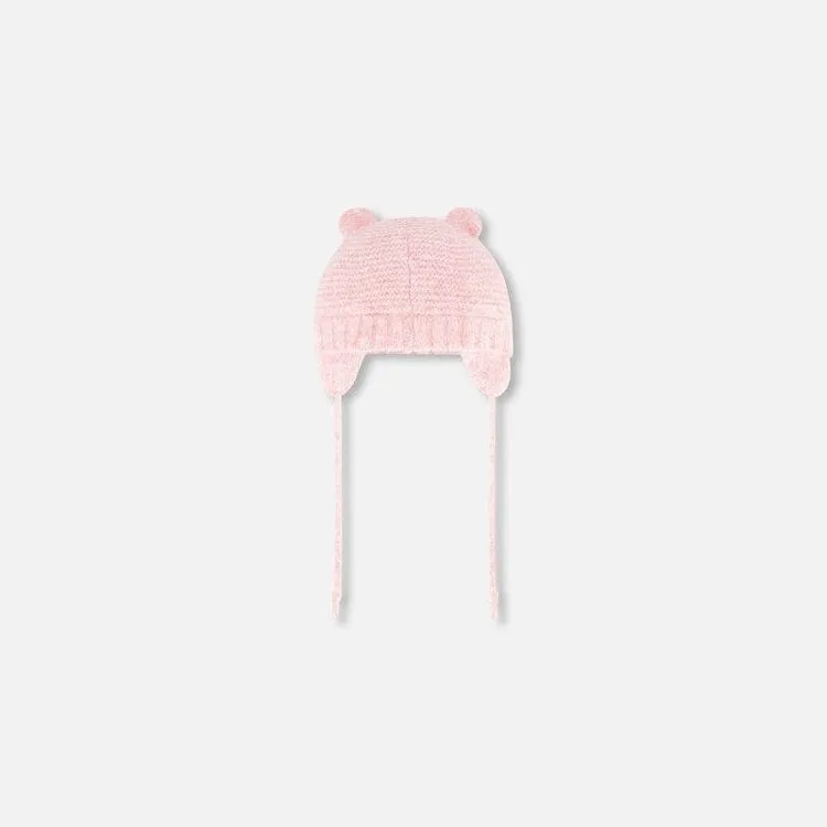 Deux Par Deux Knit Hat with Ear Flaps - Coral Cloud