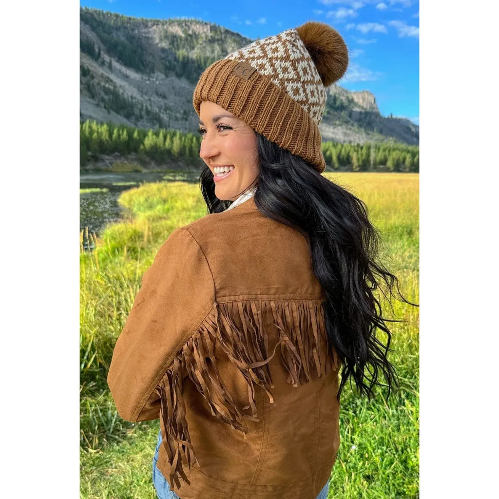 Diamond Patterned Pom Hats