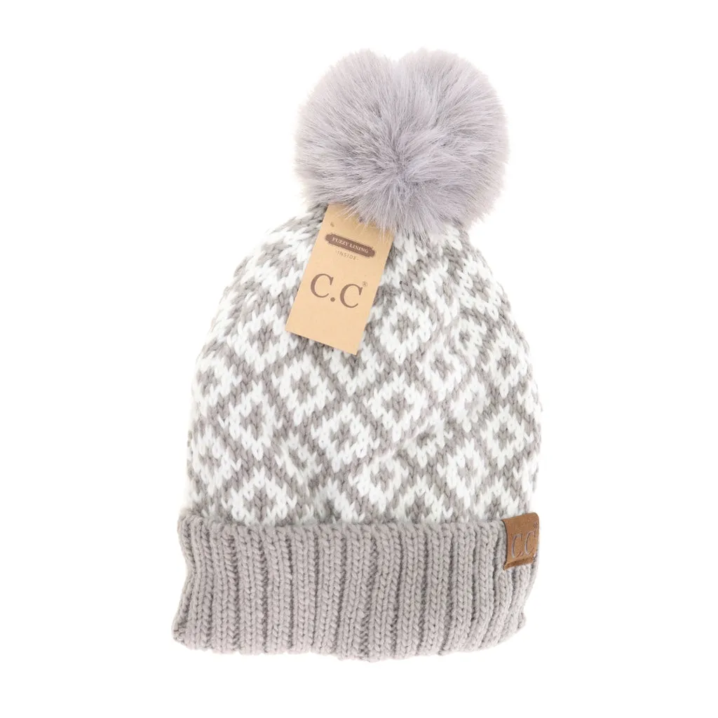 Diamond Patterned Pom Hats