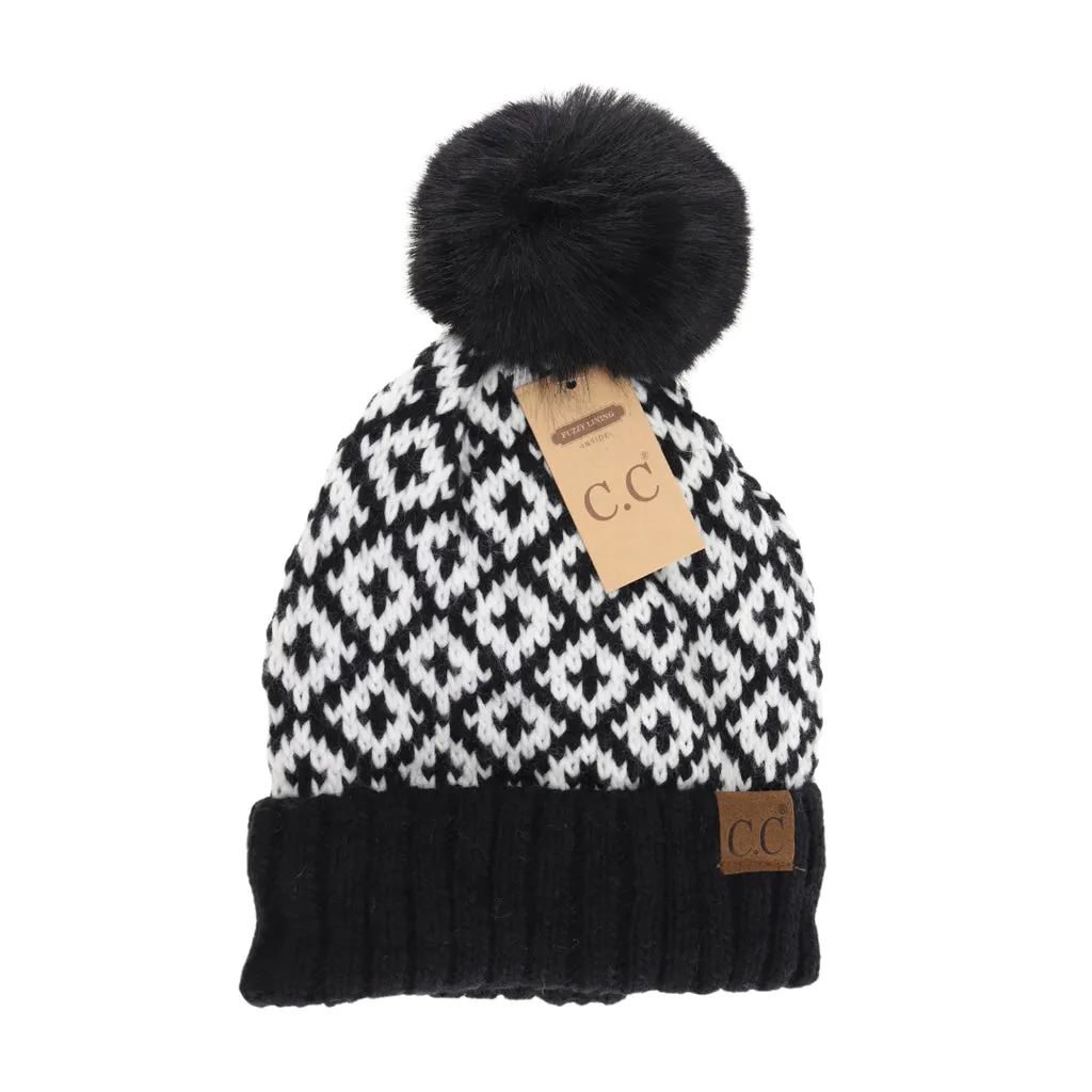 Diamond Patterned Pom Hats