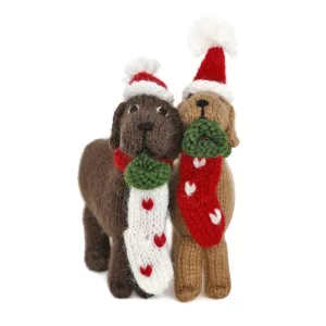 Dog with Stocking Ornament, Set of 2