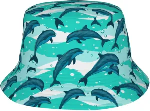 Dolphin Hats Sun Bucket Hat for Men Women Wide Brim Bucket Hat Fishing Cap Travel Beach Hats