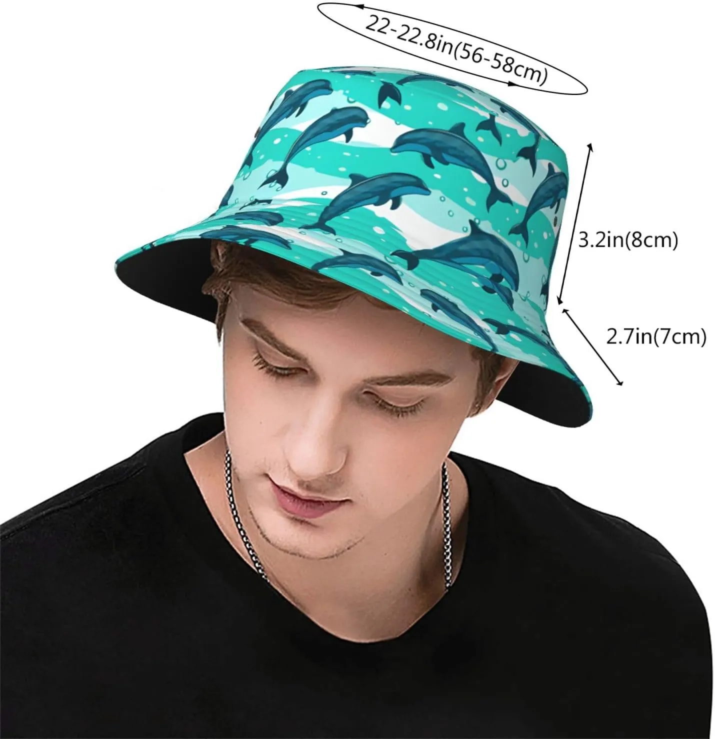 Dolphin Hats Sun Bucket Hat for Men Women Wide Brim Bucket Hat Fishing Cap Travel Beach Hats