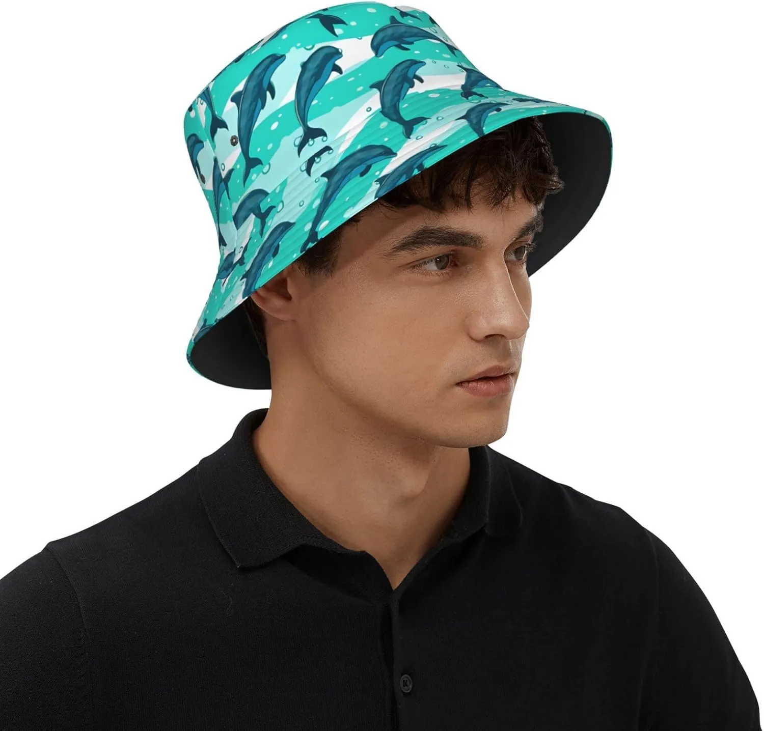 Dolphin Hats Sun Bucket Hat for Men Women Wide Brim Bucket Hat Fishing Cap Travel Beach Hats