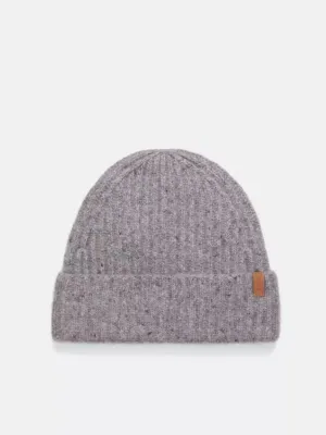 Donegal Cashmere Rib Cuff Hat in Medium Grey