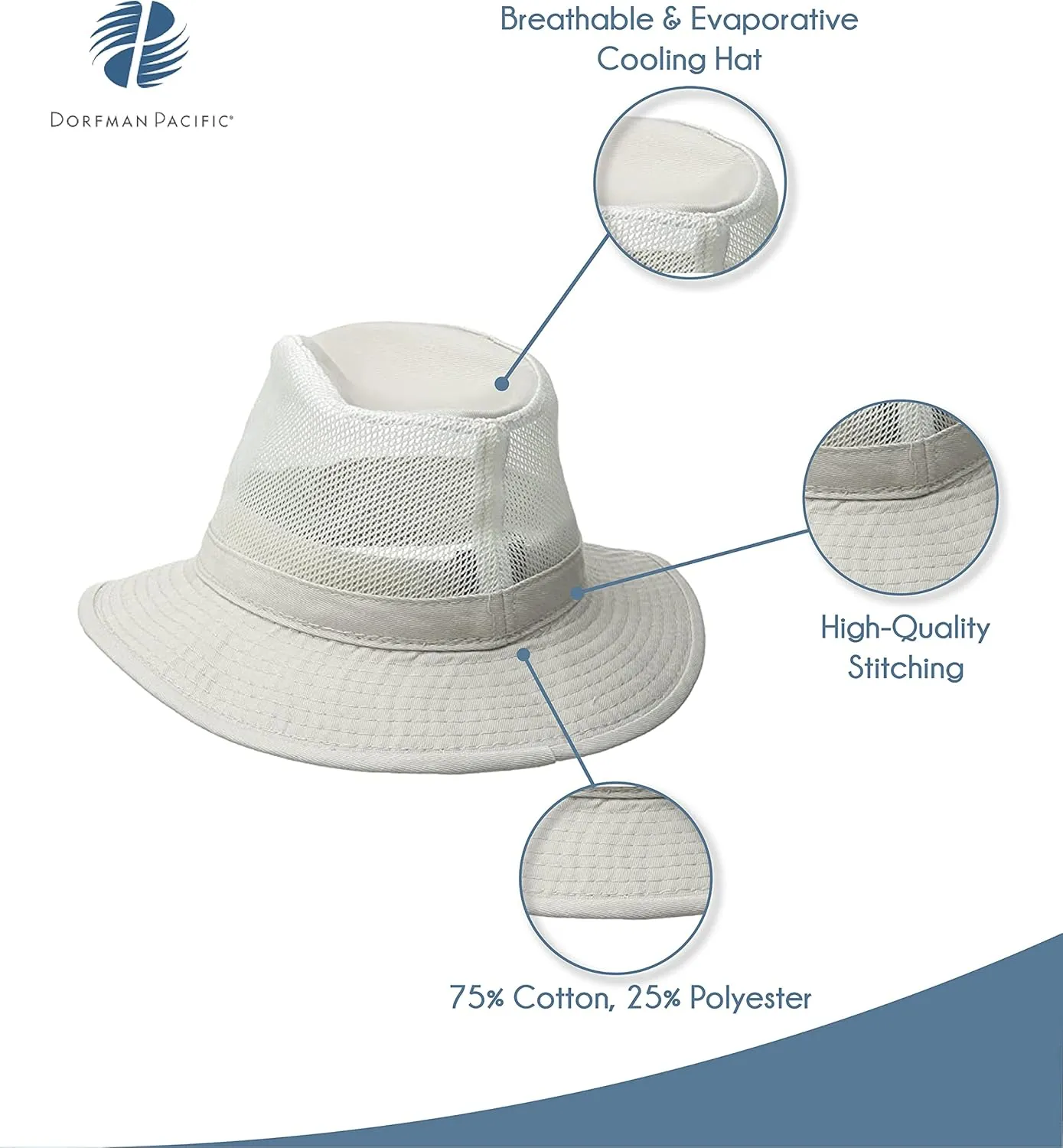 Dorfman Hat Co. Men's Garment Washed Twill Safari Hat With Mesh Sides