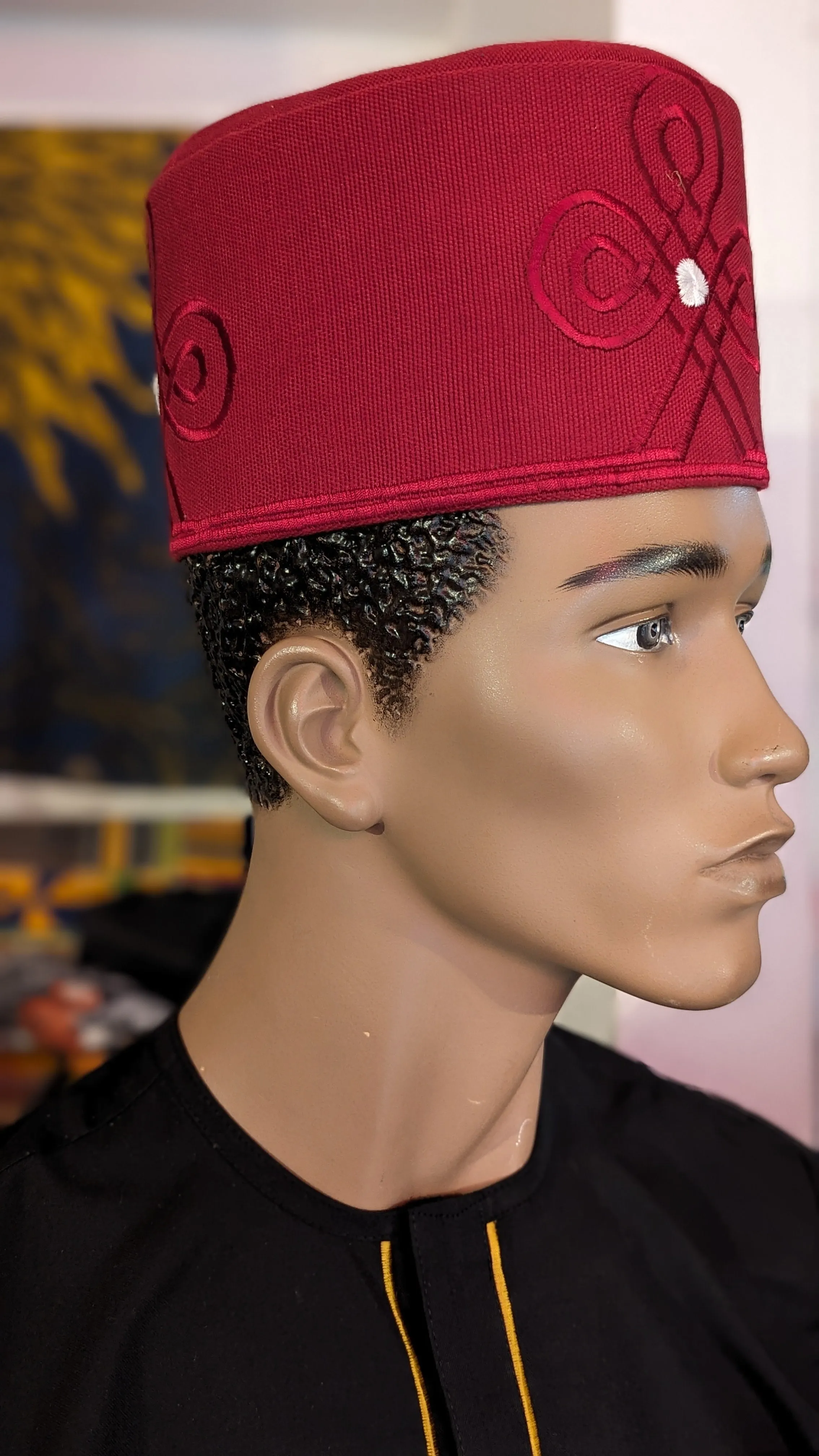 Dupsie's Oke-Bode Burgundy Aso Oke Fila Kufi Cap hat DPABWEH