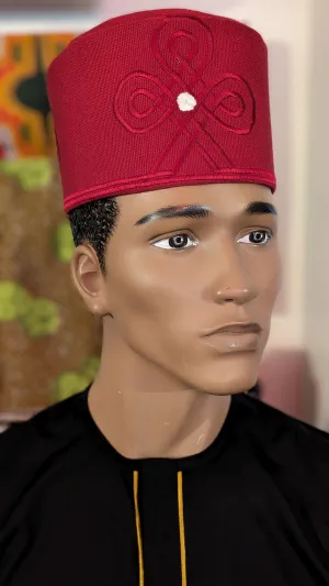 Dupsie's Oke-Bode Burgundy Aso Oke Fila Kufi Cap hat DPABWEH