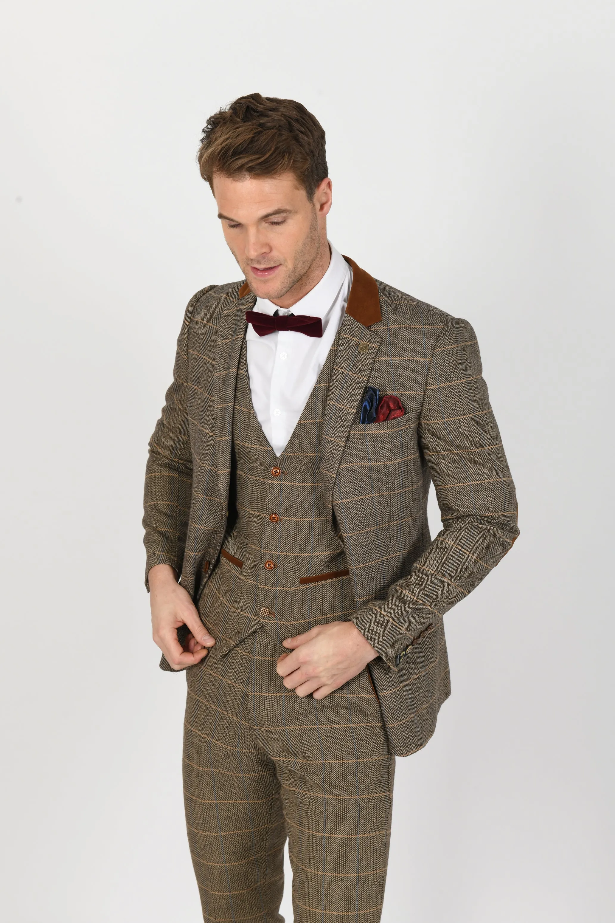 DX7 Tan Heritage Tweed Check Blazer | Check Blazer | Wedding Wear | Office Wear