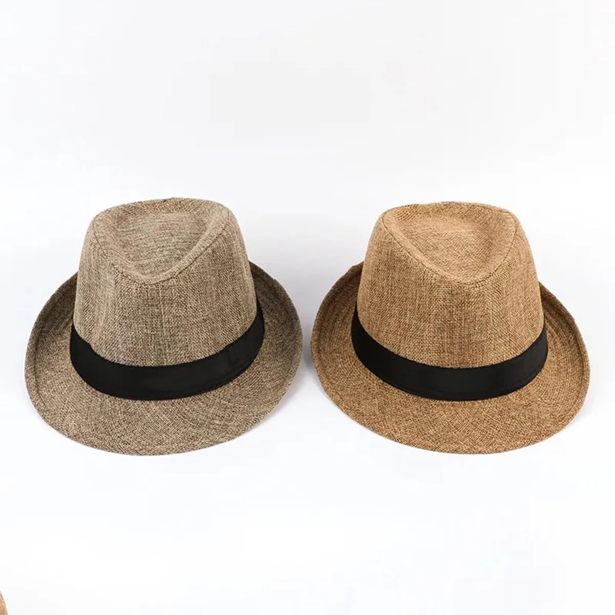 ECYC Ltd Unisex Linen Fedora Hat, Panama Trilby Hat Short Brim Summer Fedora Hat Jazz Casual Hats Sun Cap for Men Women