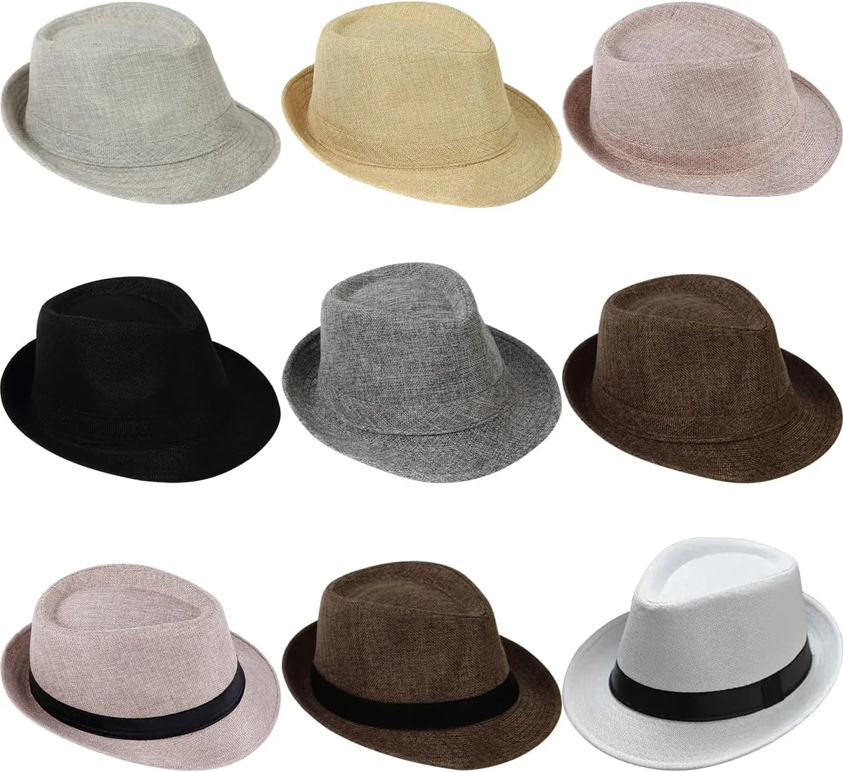 ECYC Ltd Unisex Linen Fedora Hat, Panama Trilby Hat Short Brim Summer Fedora Hat Jazz Casual Hats Sun Cap for Men Women