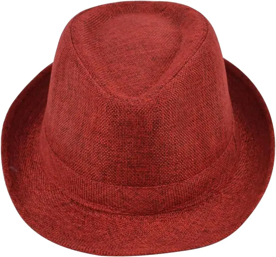 ECYC Ltd Unisex Linen Fedora Hat, Panama Trilby Hat Short Brim Summer Fedora Hat Jazz Casual Hats Sun Cap for Men Women