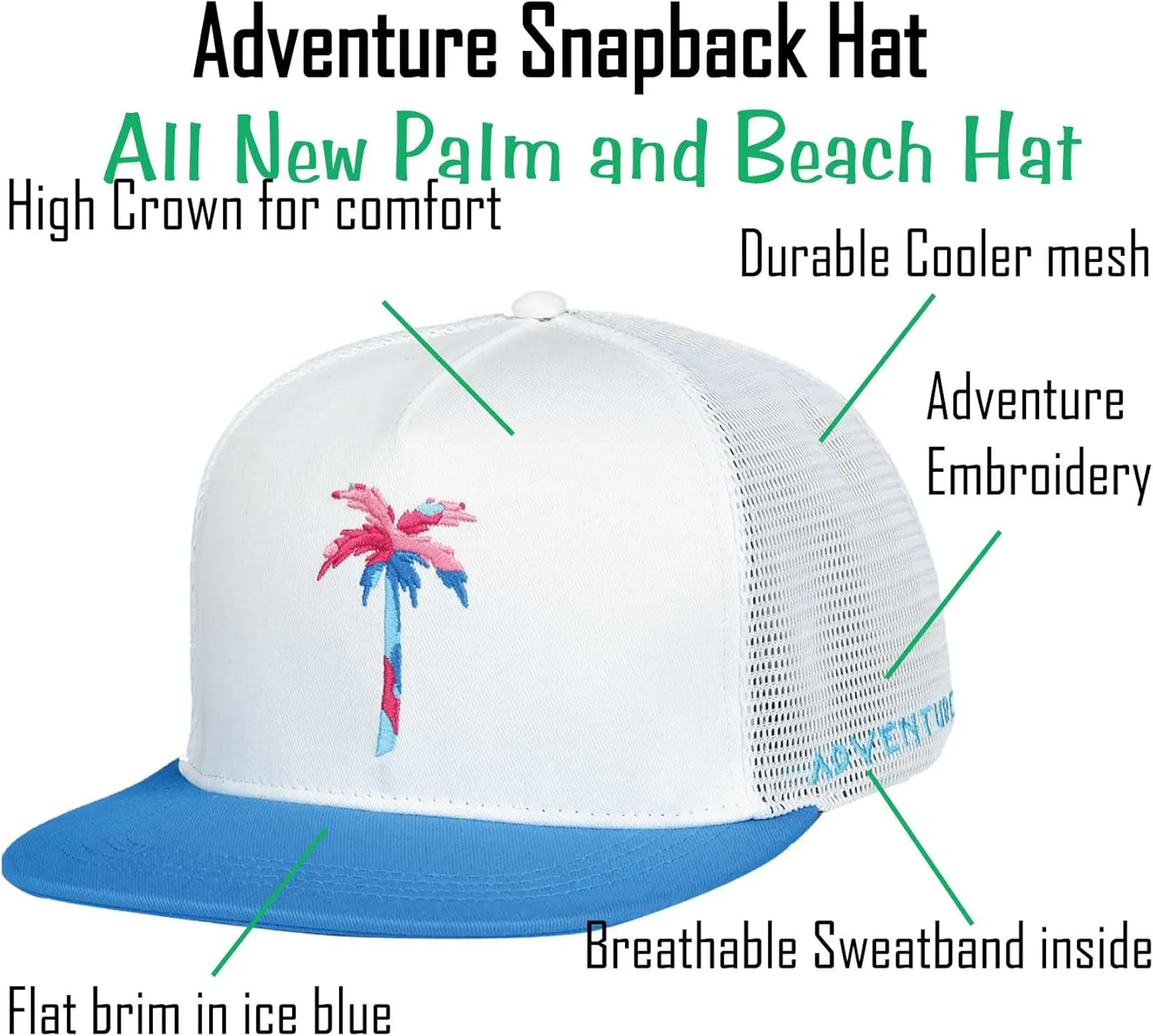 EDTREK Adventure Snapback Hat - Surf Hat - Beach Hat - Hiking Trucker Hat - Flying High Hat