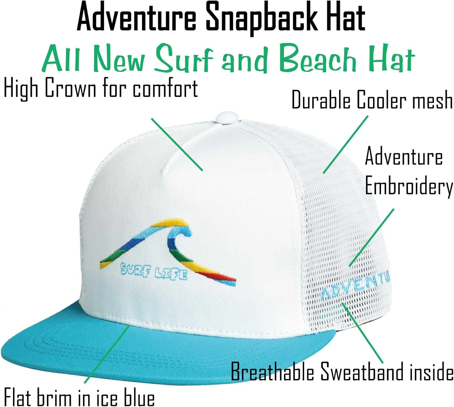 EDTREK Adventure Snapback Hat - Surf Hat - Beach Hat - Hiking Trucker Hat - Flying High Hat