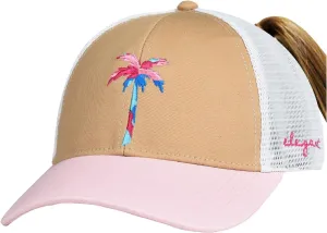EDTREK Womens Beach Trucker Hats with Ponytail Opening - Palm Snapback Baseball Cap hat - Summer Sun Hat
