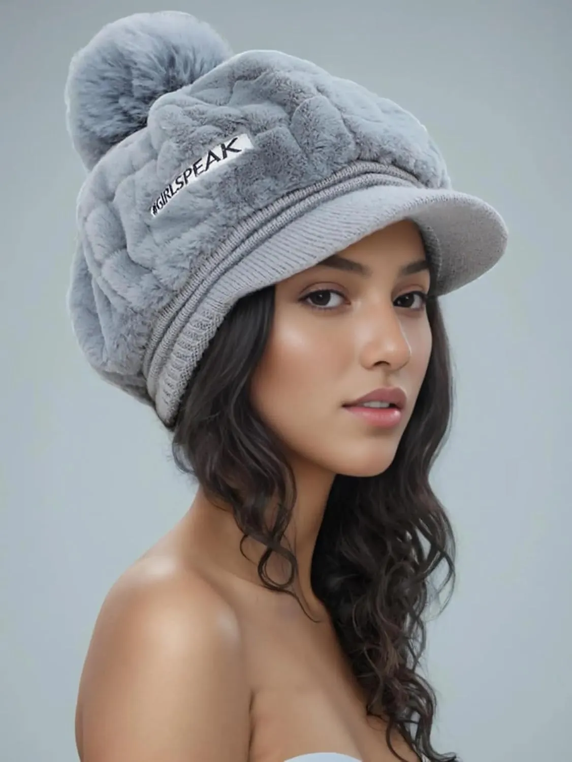 Eforcase Women Winter Faux Fur Fuzzy Hat with Pom Pom Fluffy Warm Hat Beanie Knit Warm Winter Hat Snow Cap for Cold Weather