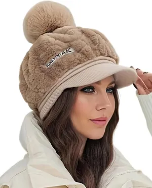 Eforcase Women Winter Faux Fur Fuzzy Hat with Pom Pom Fluffy Warm Hat Beanie Knit Warm Winter Hat Snow Cap for Cold Weather