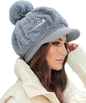 Eforcase Women Winter Faux Fur Fuzzy Hat with Pom Pom Fluffy Warm Hat Beanie Knit Warm Winter Hat Snow Cap for Cold Weather