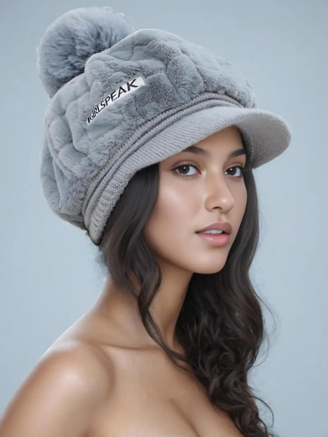 Eforcase Women Winter Faux Fur Fuzzy Hat with Pom Pom Fluffy Warm Hat Beanie Knit Warm Winter Hat Snow Cap for Cold Weather