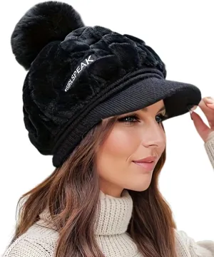 Eforcase Women Winter Faux Fur Fuzzy Hat with Pom Pom Fluffy Warm Hat Beanie Knit Warm Winter Hat Snow Cap for Cold Weather