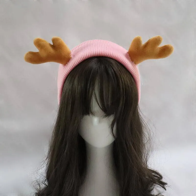 Elk Horned Knitted Christmas Beanie Hat
