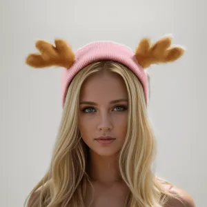 Elk Horned Knitted Christmas Beanie Hat