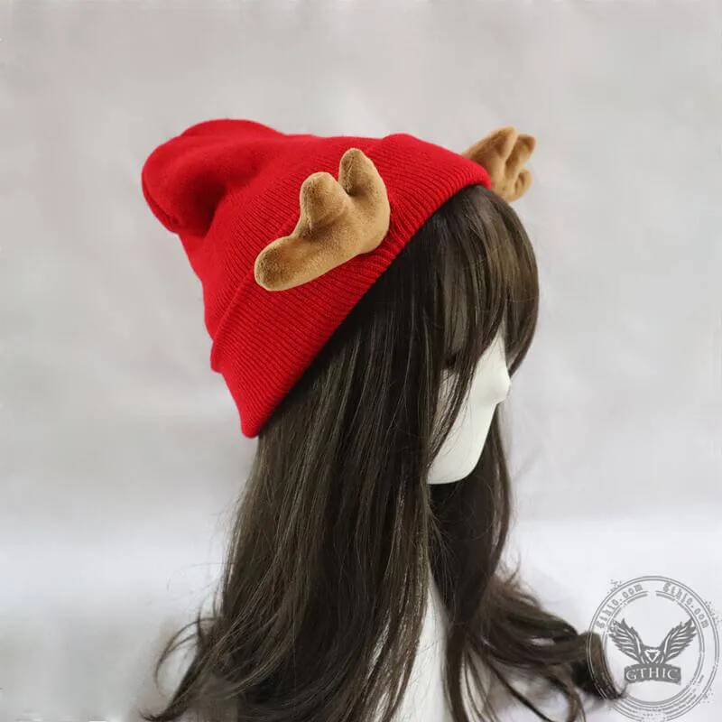 Elk Horned Knitted Christmas Beanie Hat