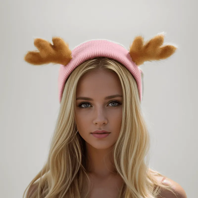 Elk Horned Knitted Christmas Beanie Hat