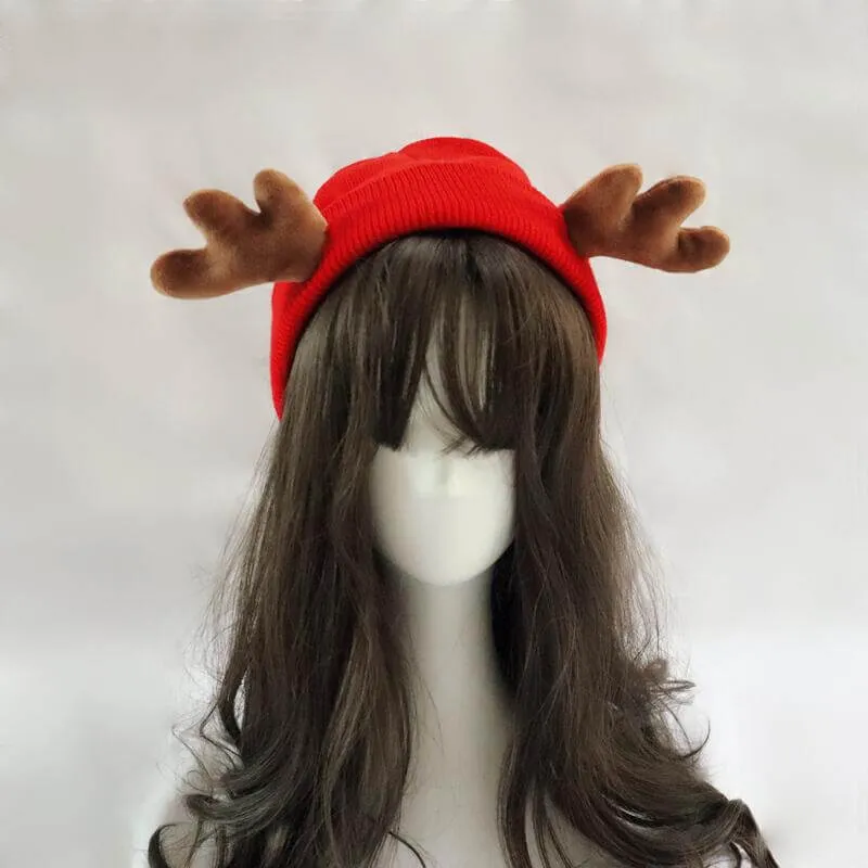 Elk Horned Knitted Christmas Beanie Hat
