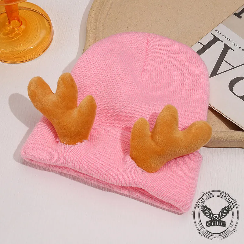 Elk Horned Knitted Christmas Beanie Hat