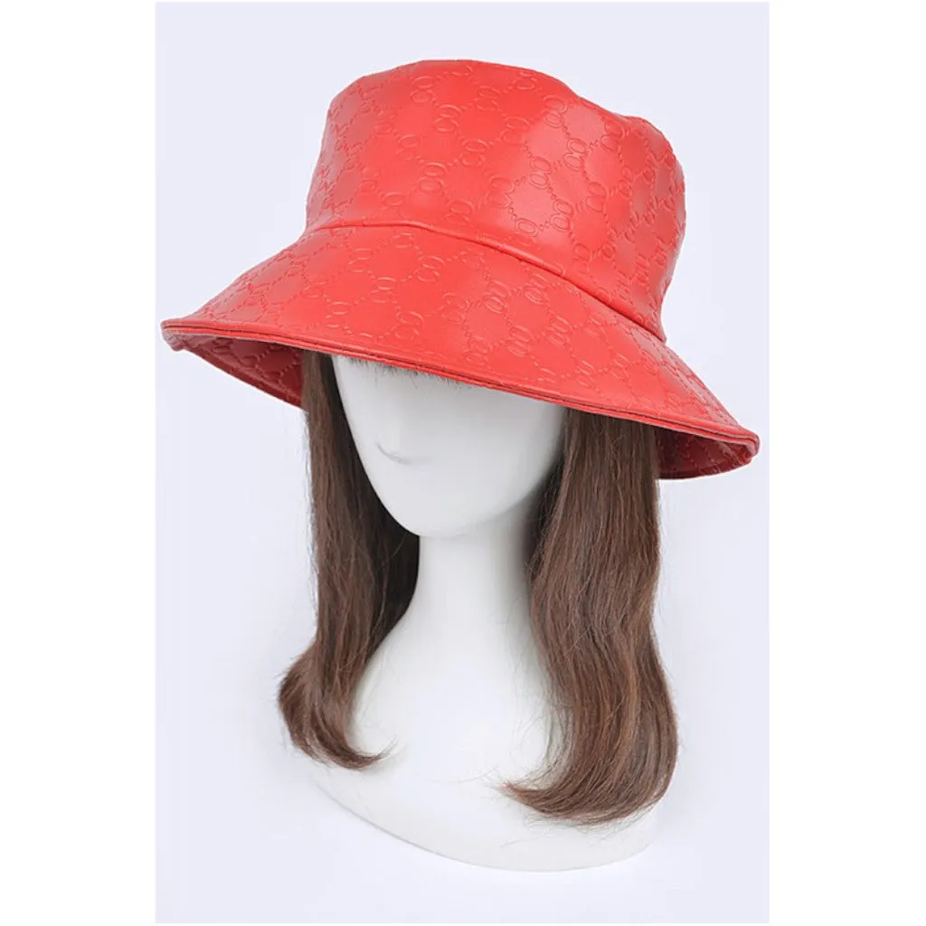 Embossed Pattern Faux Leather Bucket Hat