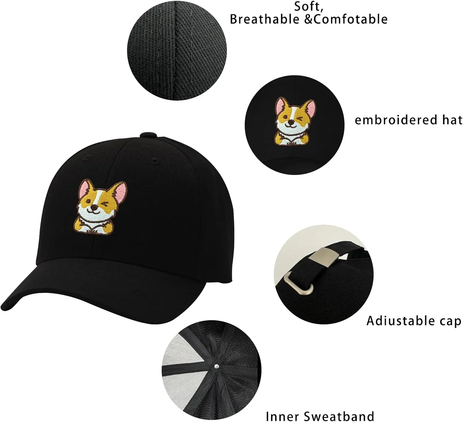 Embroidered Baseball Cap for Women Men Adjustable Baseball Hat Black Baseball Cap Trucker Hat