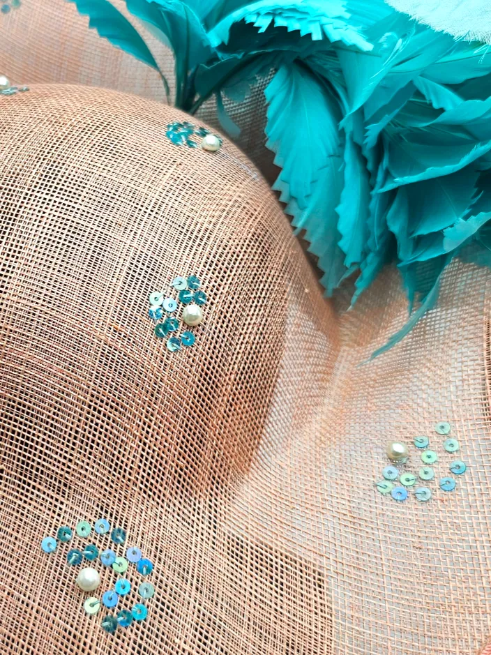 Embroidered Peach Fascinator (Chrstine)