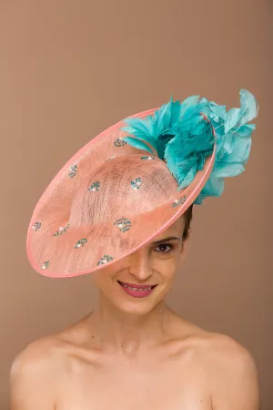 Embroidered Peach Fascinator (Chrstine)