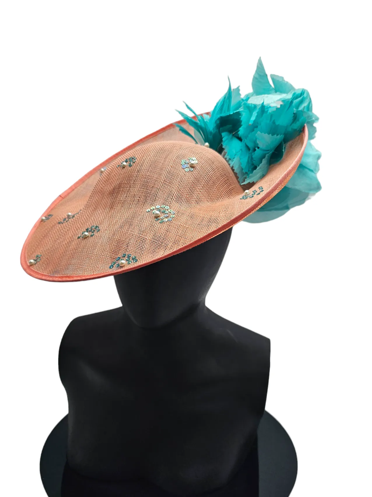 Embroidered Peach Fascinator (Chrstine)