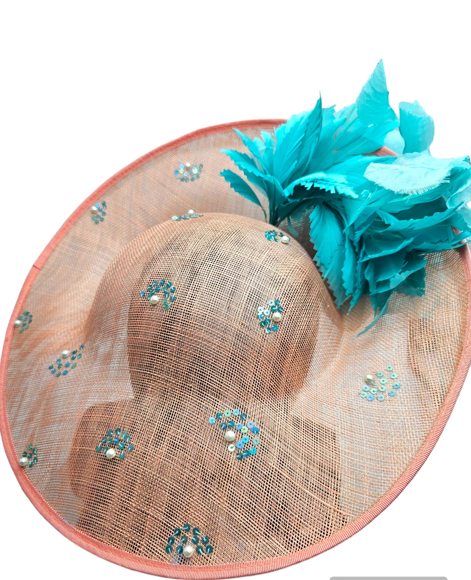 Embroidered Peach Fascinator (Chrstine)