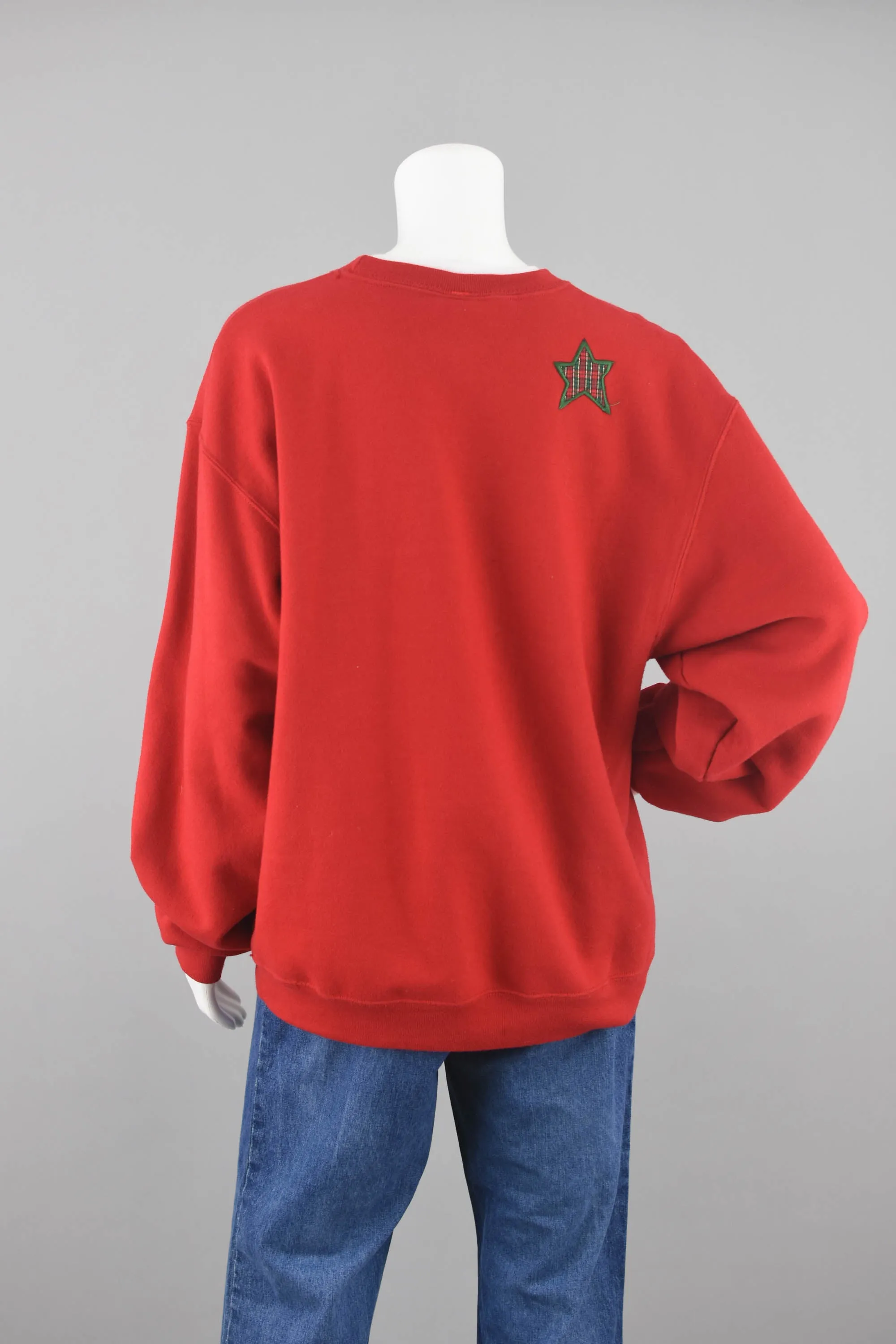 Embroidered Ugly Christmas Santa Red Sweatshirt, Unisex Large