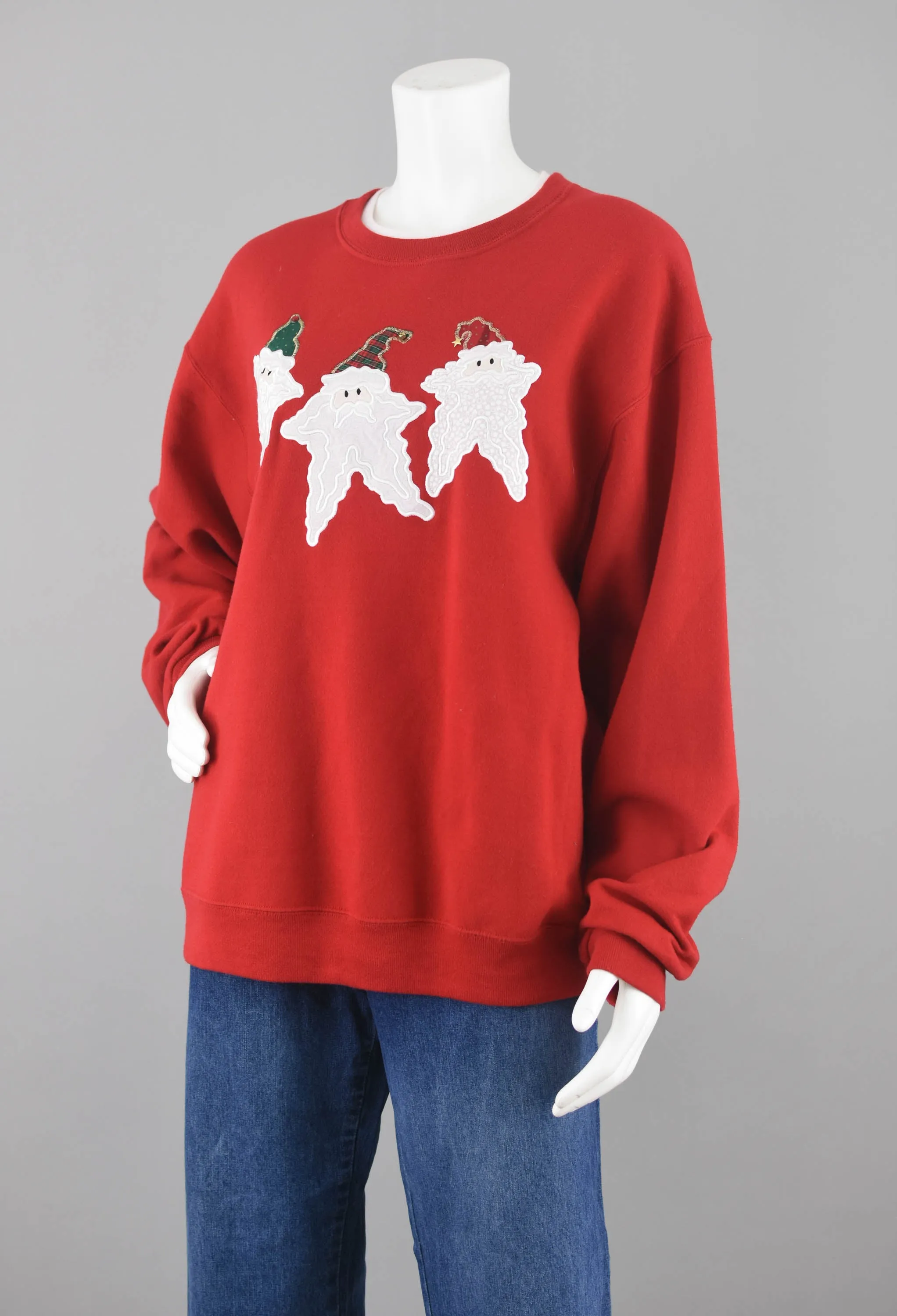 Embroidered Ugly Christmas Santa Red Sweatshirt, Unisex Large