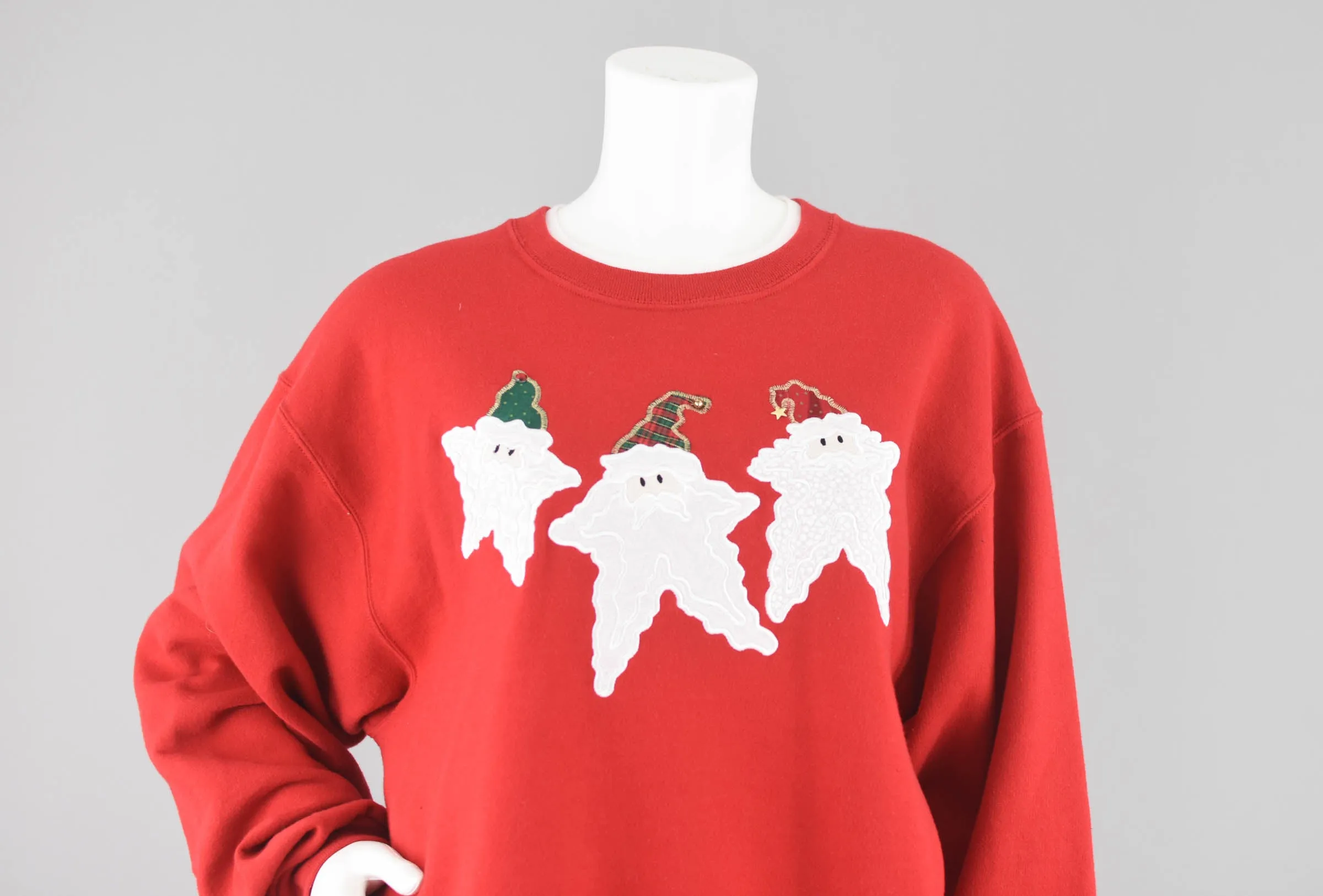 Embroidered Ugly Christmas Santa Red Sweatshirt, Unisex Large