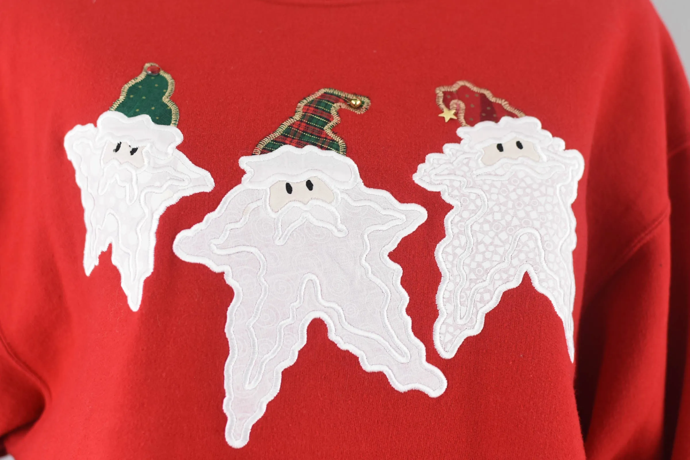 Embroidered Ugly Christmas Santa Red Sweatshirt, Unisex Large
