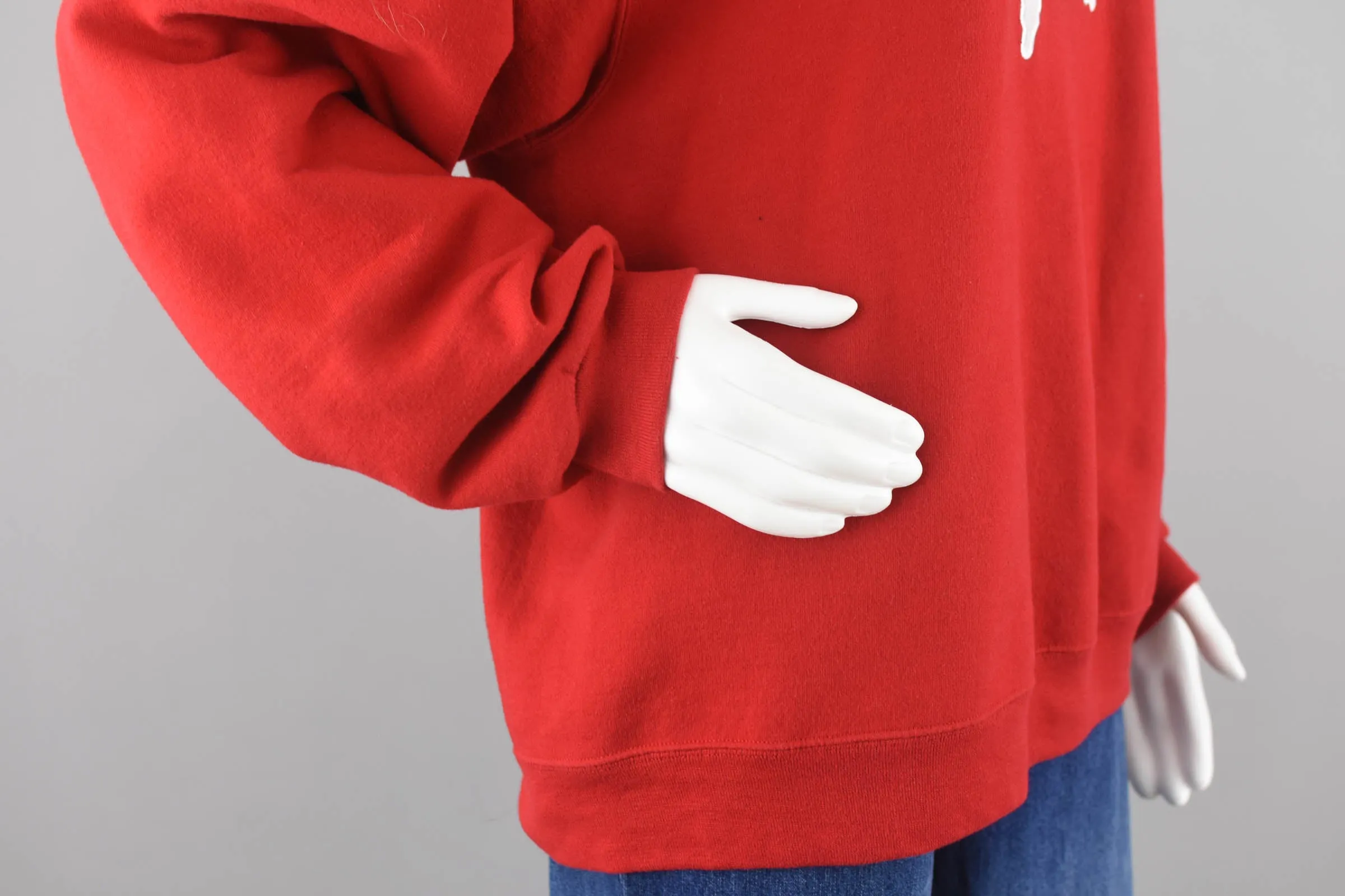 Embroidered Ugly Christmas Santa Red Sweatshirt, Unisex Large