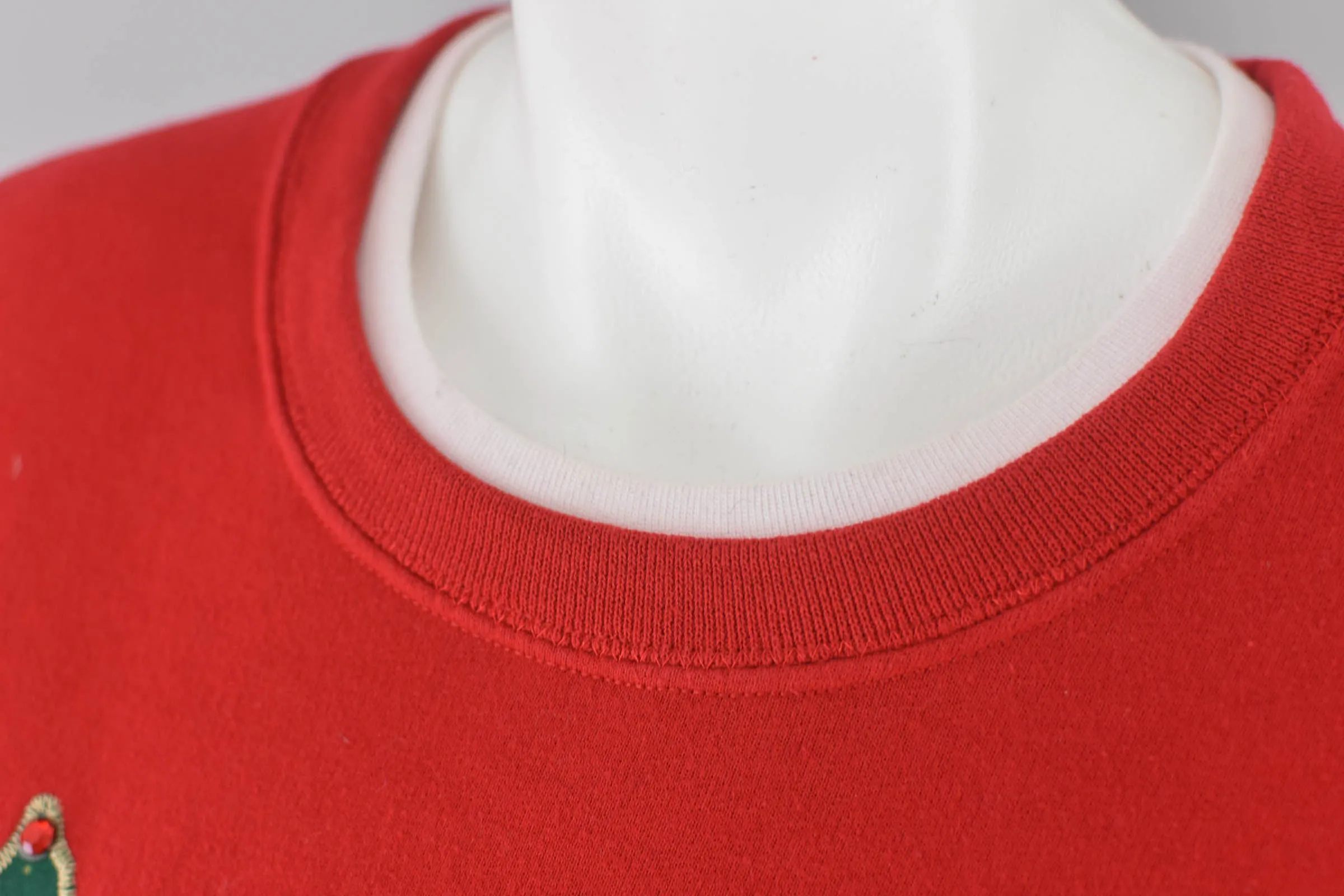 Embroidered Ugly Christmas Santa Red Sweatshirt, Unisex Large