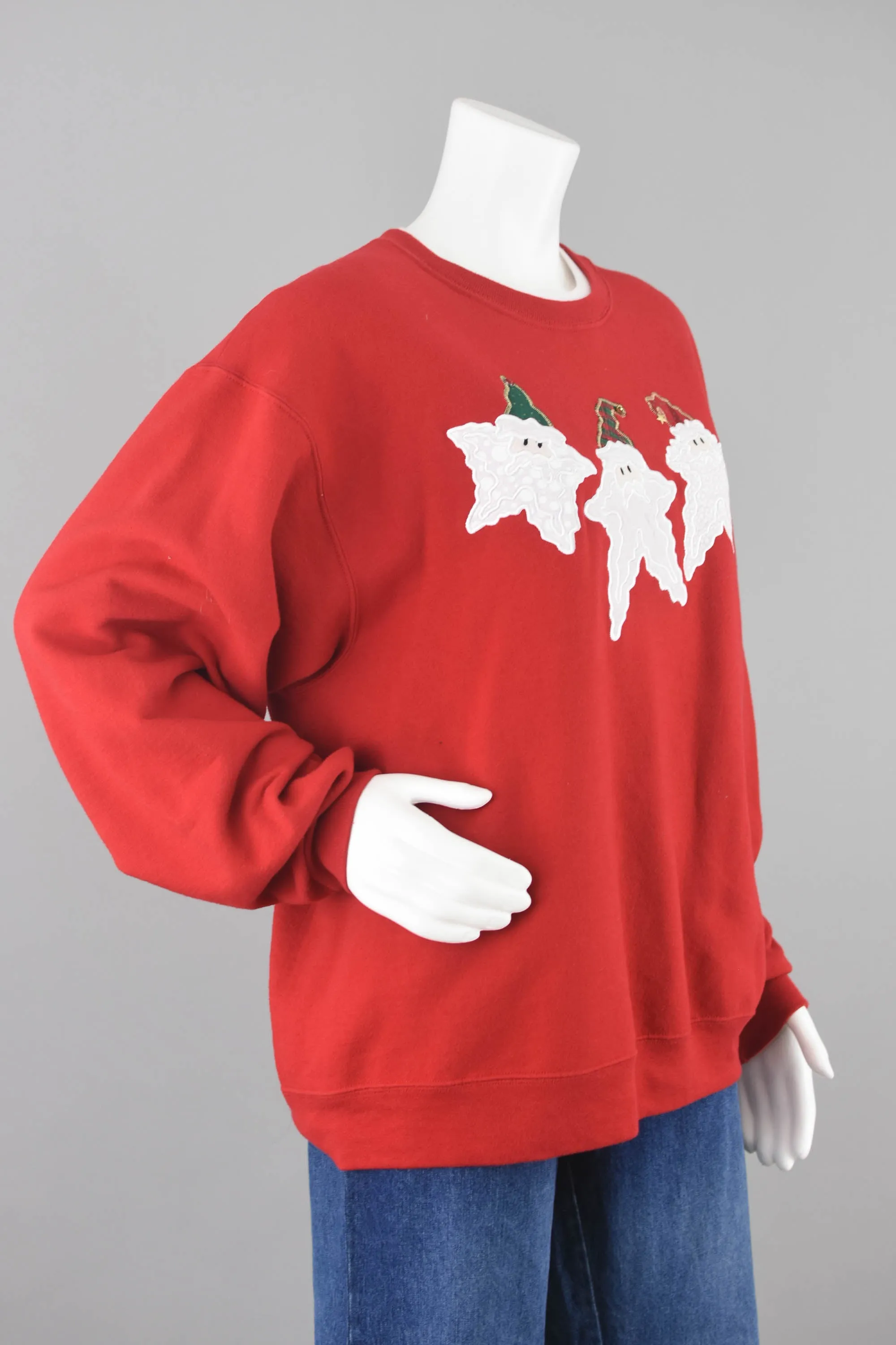 Embroidered Ugly Christmas Santa Red Sweatshirt, Unisex Large