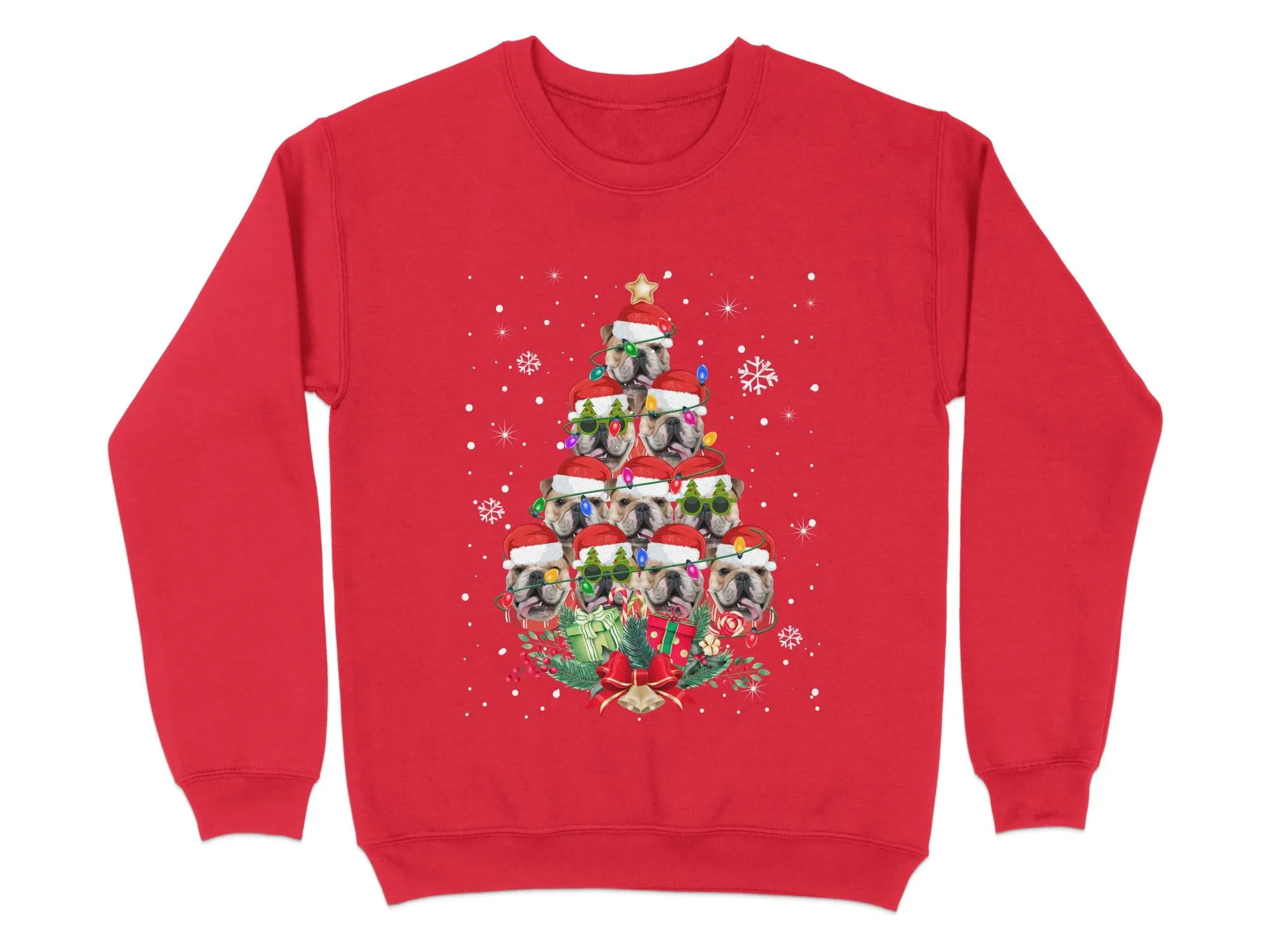 English Bulldog Xmas Sweatshirt Xmas Tree Style Cute Holiday Sweatshirt Christmas Dog Shirt Festive Sweater Seasonal Dog Apparel